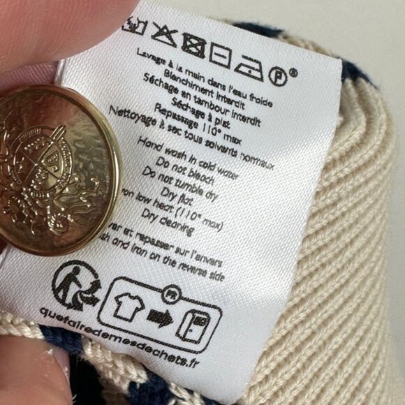 Sezane Daisy Jumper Sweater Natural Navy Blue Striped Size Large Gold Buttons - Picture 9 of 14